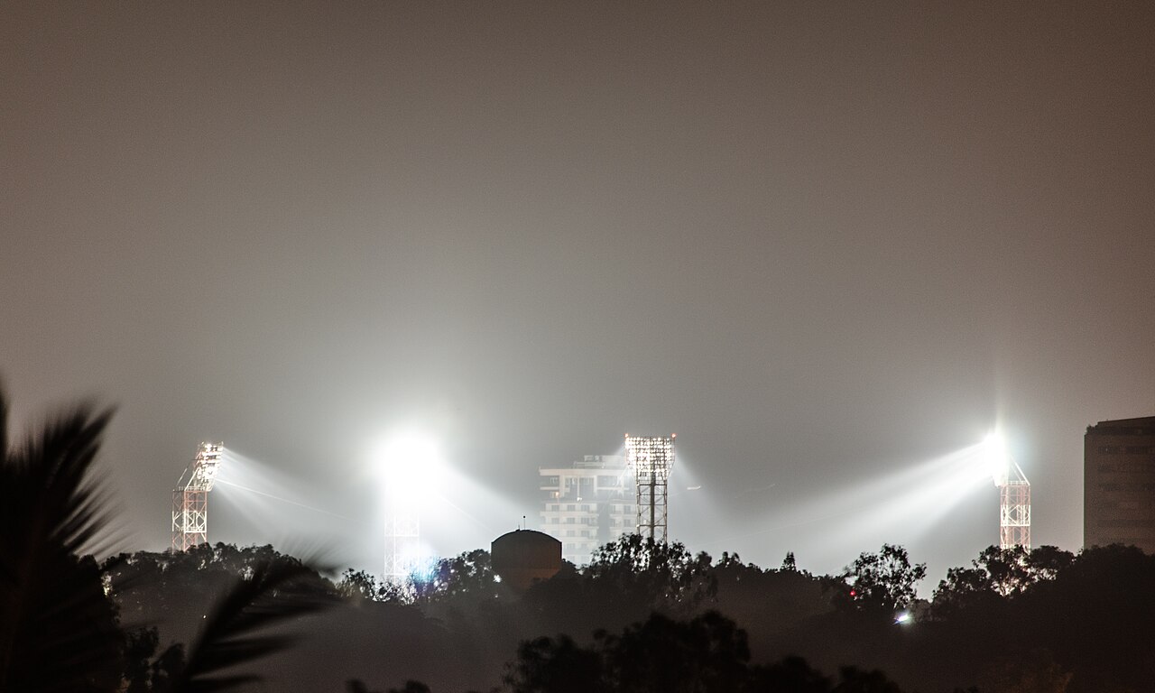 The M. Chinnaswamy Stadium, set for an IPL night, April 2013