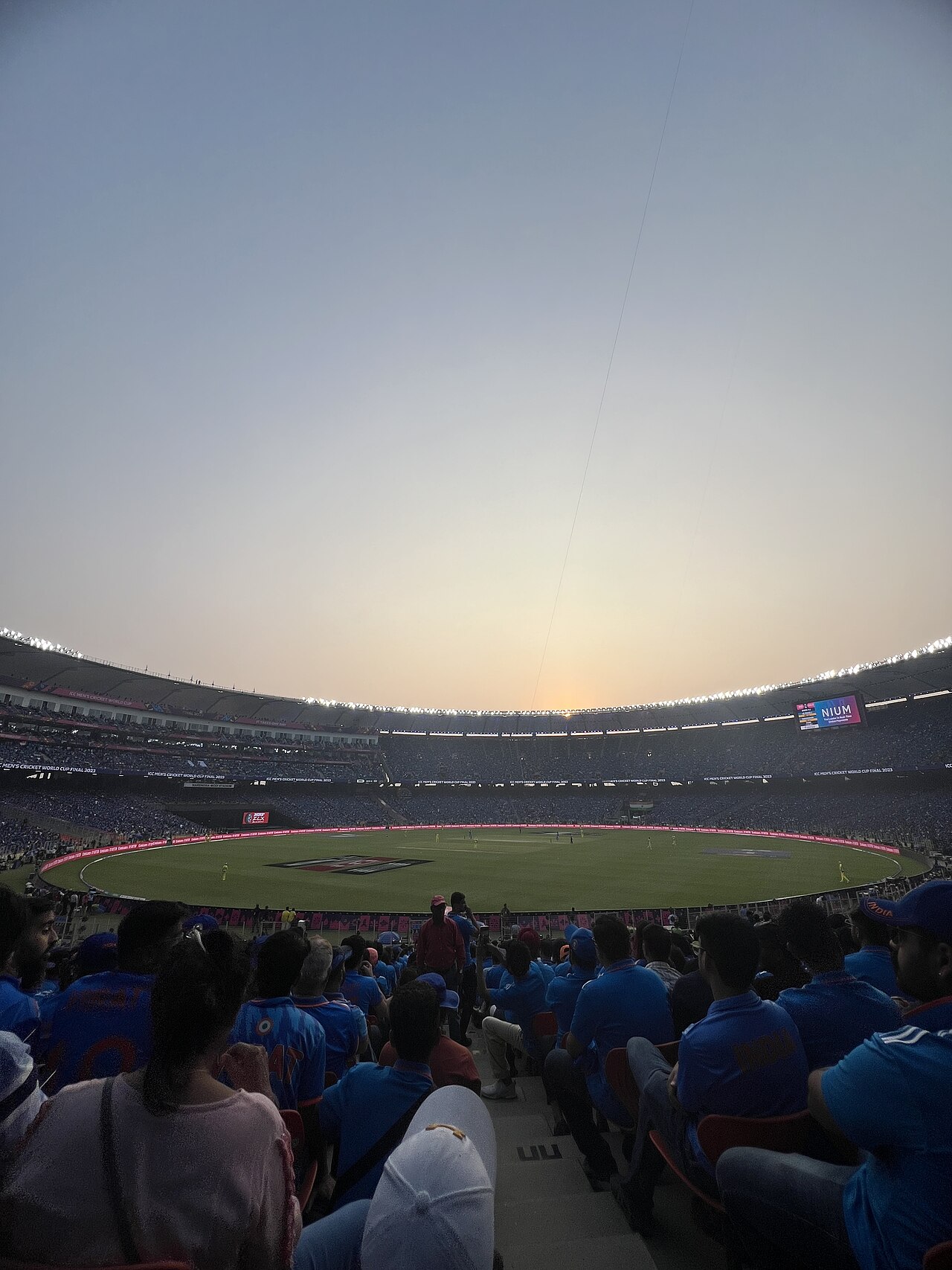 The Narendra Modi Stadium, Ahmedabad, at sunset