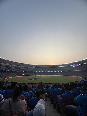 The Narendra Modi Stadium, Ahmedabad, at sunset